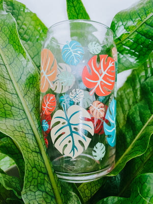 Monstera Leaves Can Glass - neutrals