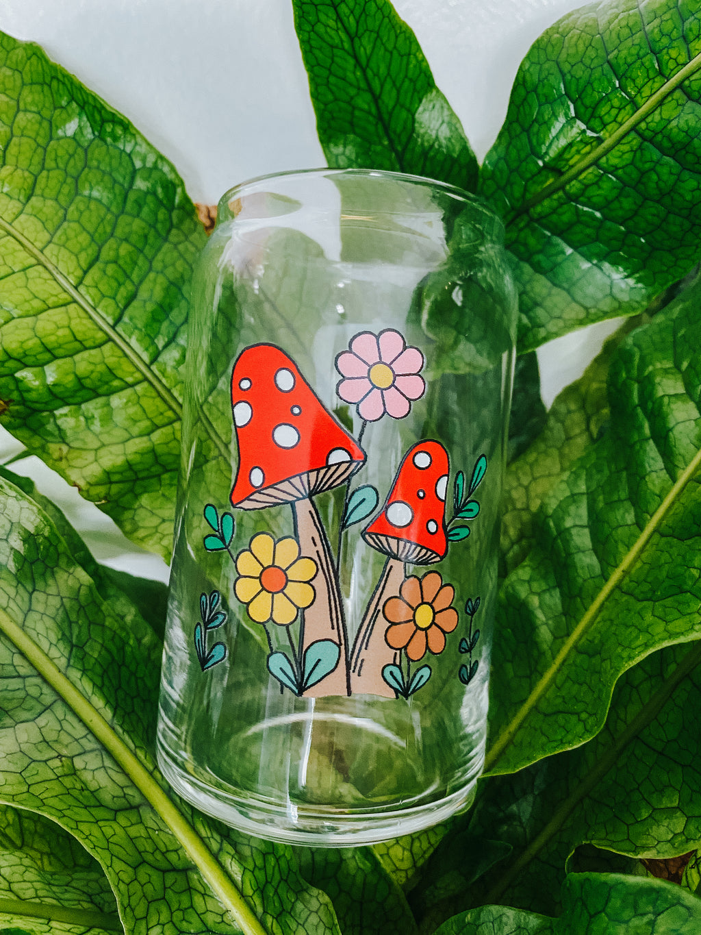 Can Glass -  Floral Mushrooms